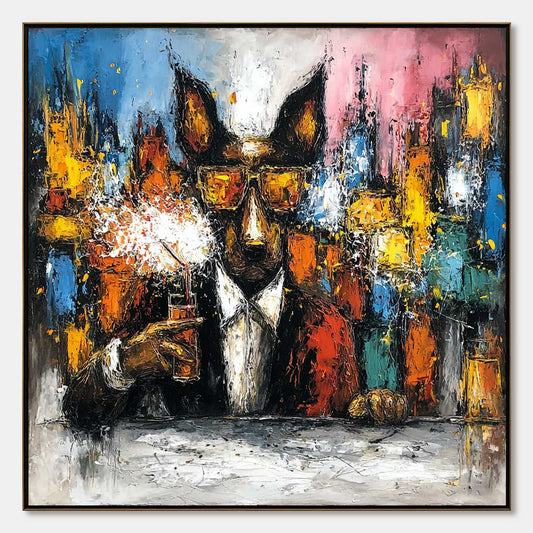 AFTER HOURS Abstract Dog Oil Painting – Dog Impasto Oil Painting, view 1