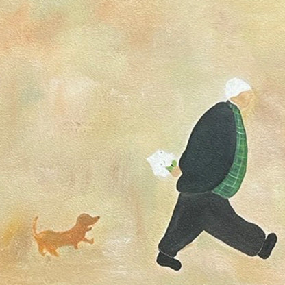 Navy and Beige Minimalist Figurative Textured Oil Painting – Afternoon Stroll