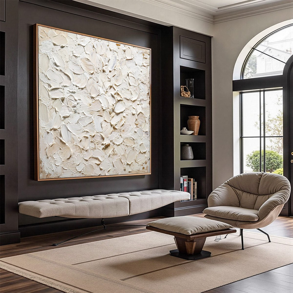 White Wabi-Sabi Cityscape Impasto Oil Painting – Alabaster Petals