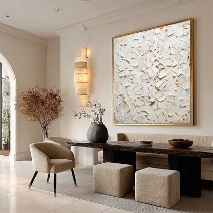 White Wabi-Sabi Cityscape Impasto Oil Painting – Alabaster Petals
