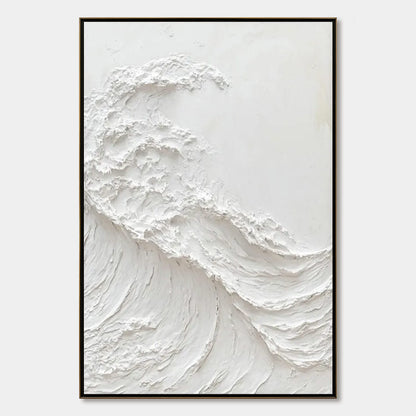 Alabaster Swell hand-painted white and soft beige textured ocean wave painting rolled canvas option