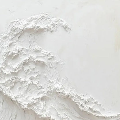 Alabaster Swell hand-painted white and soft beige textured ocean wave painting shown with black frame