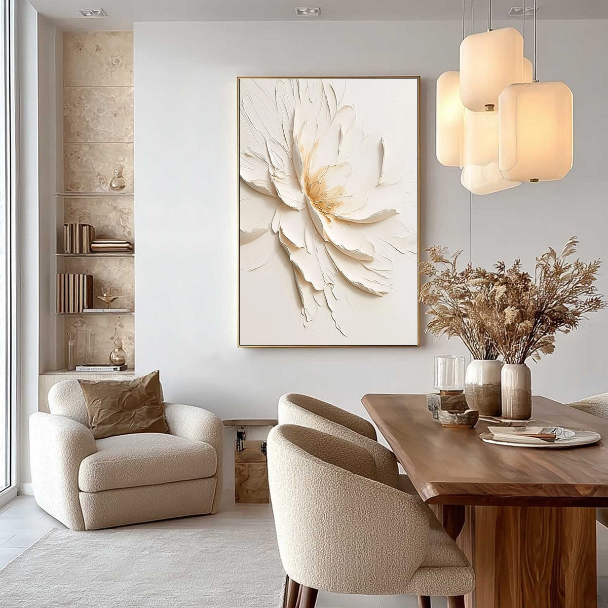 Alabaster Bloom – Minimalist Peony Impasto Oil Painting, view 5