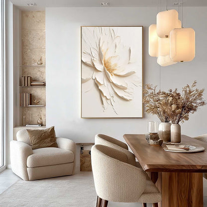Alabaster Bloom – Minimalist Peony Impasto Oil Painting, view 5