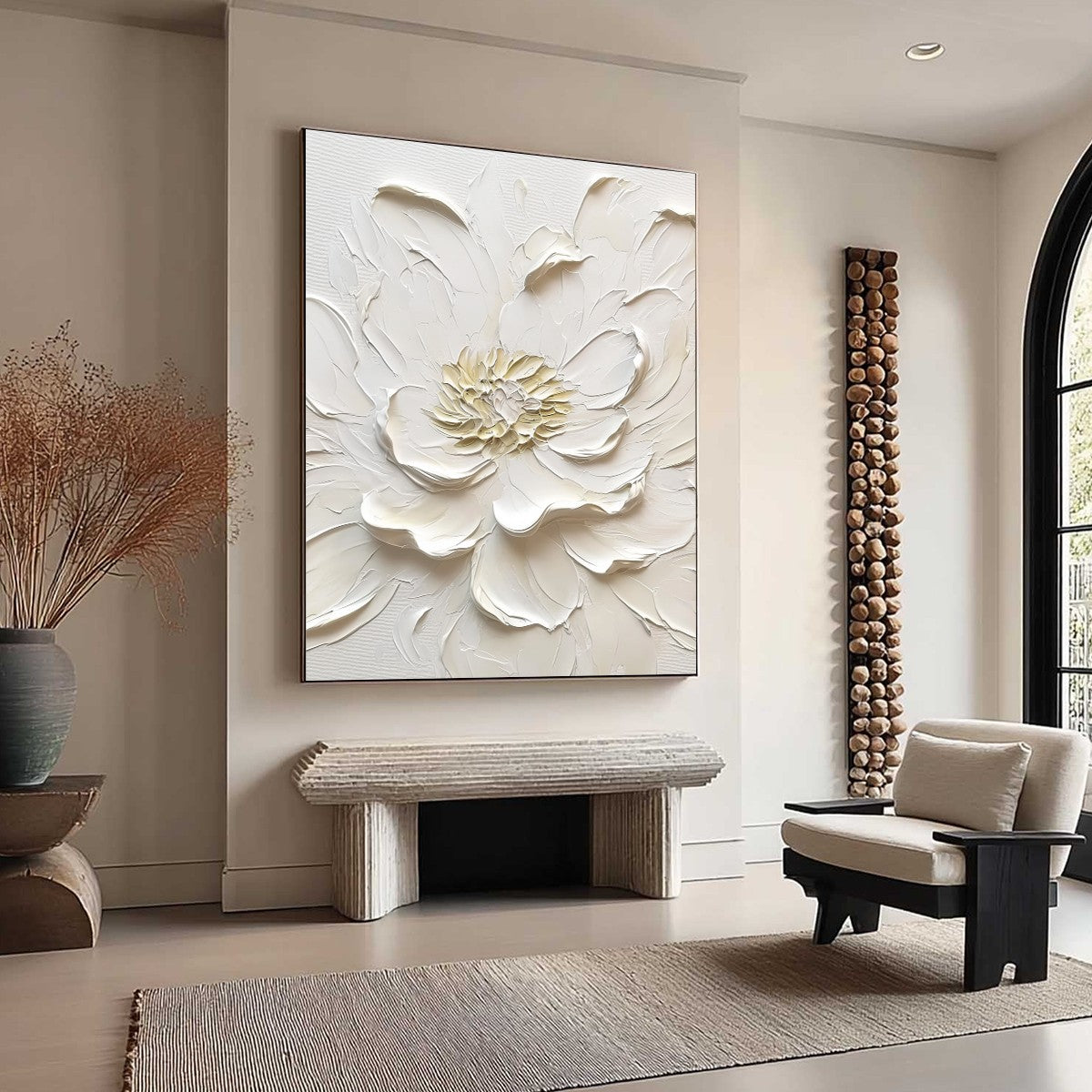 Gold and White Peony Impasto Painting – Alabaster Bloom