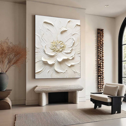 Gold and White Peony Impasto Painting – Alabaster Bloom