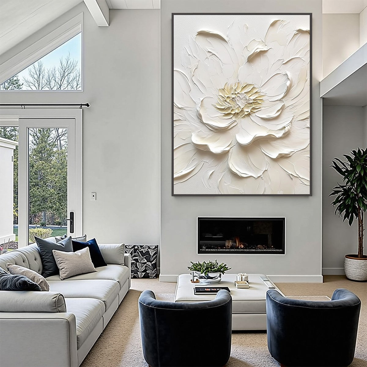 Alabaster Bloom – Peony Impasto Painting, view 4