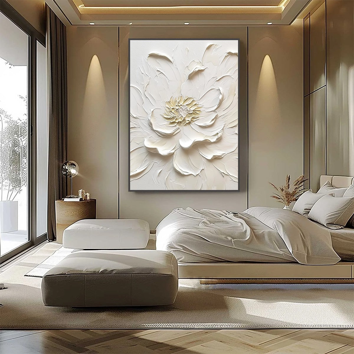 Alabaster Bloom – Peony Impasto Painting, view 3