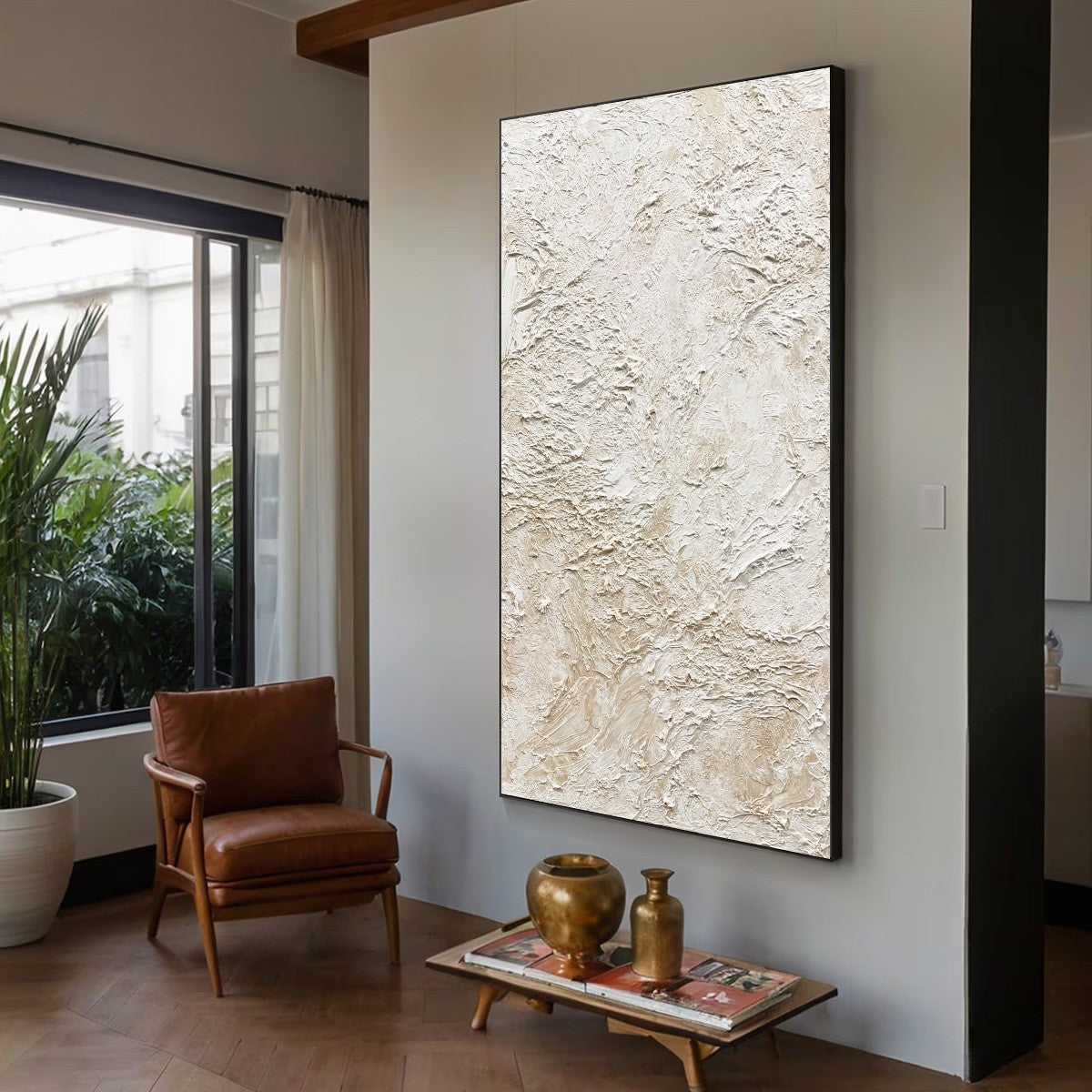 White and Beige Wabi-Sabi Abstract Impasto Oil Painting – Alabaster Veil