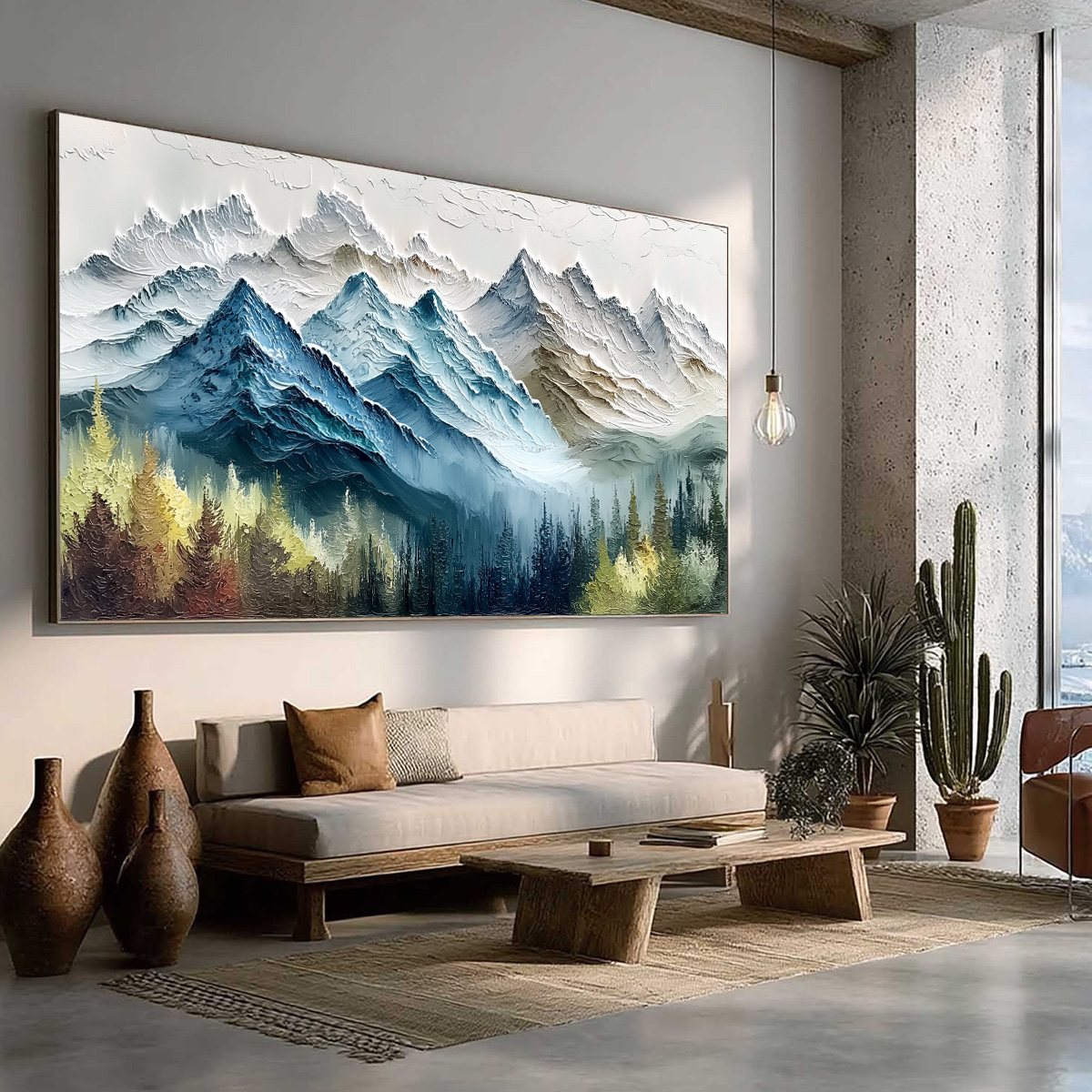 Alpine Majesty hand-painted green and gold textured mountain valley painting rolled canvas option