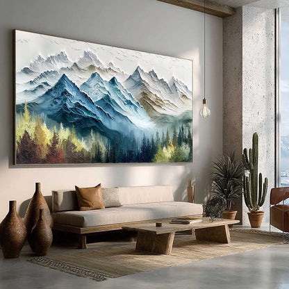 Alpine Majesty hand-painted green and gold textured mountain valley painting rolled canvas option