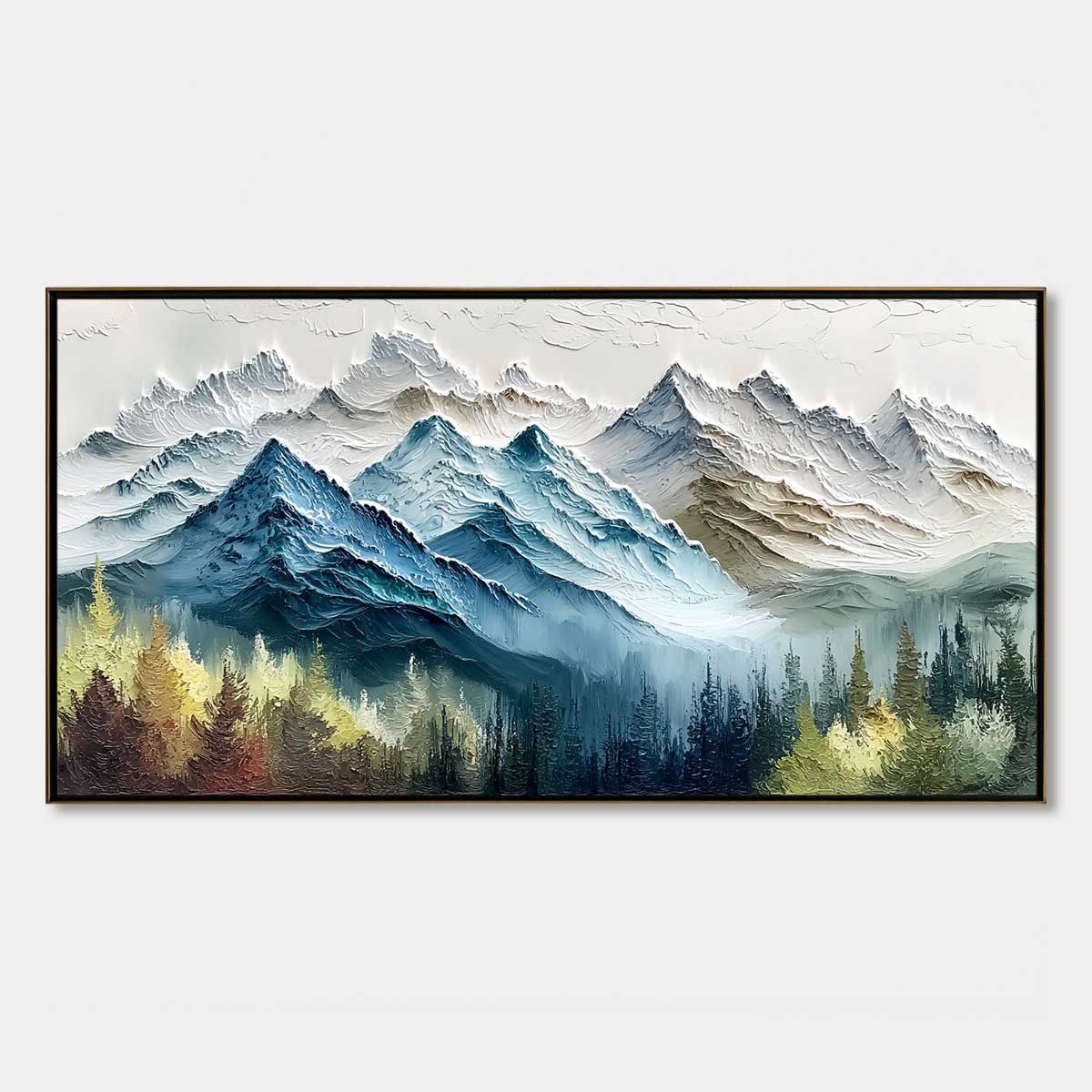 Alpine Majesty hand-painted green and gold textured mountain valley painting rolled canvas option
