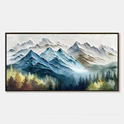 Alpine Majesty hand-painted green and gold textured mountain valley painting rolled canvas option
