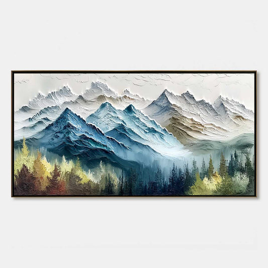 Alpine Majesty hand-painted green and gold textured mountain valley painting rolled canvas option