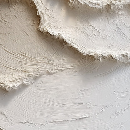 Alpine Whispers hand-painted cream and white textured coastal landscape painting shown with black frame