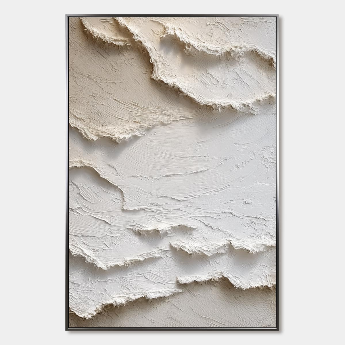 Alpine Whispers hand-painted cream and white textured coastal landscape painting rolled canvas option