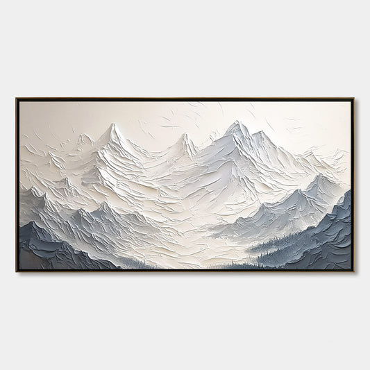 Alpine Majesty hand-painted cream, white and soft grey textured abstract mountain painting rolled canvas option