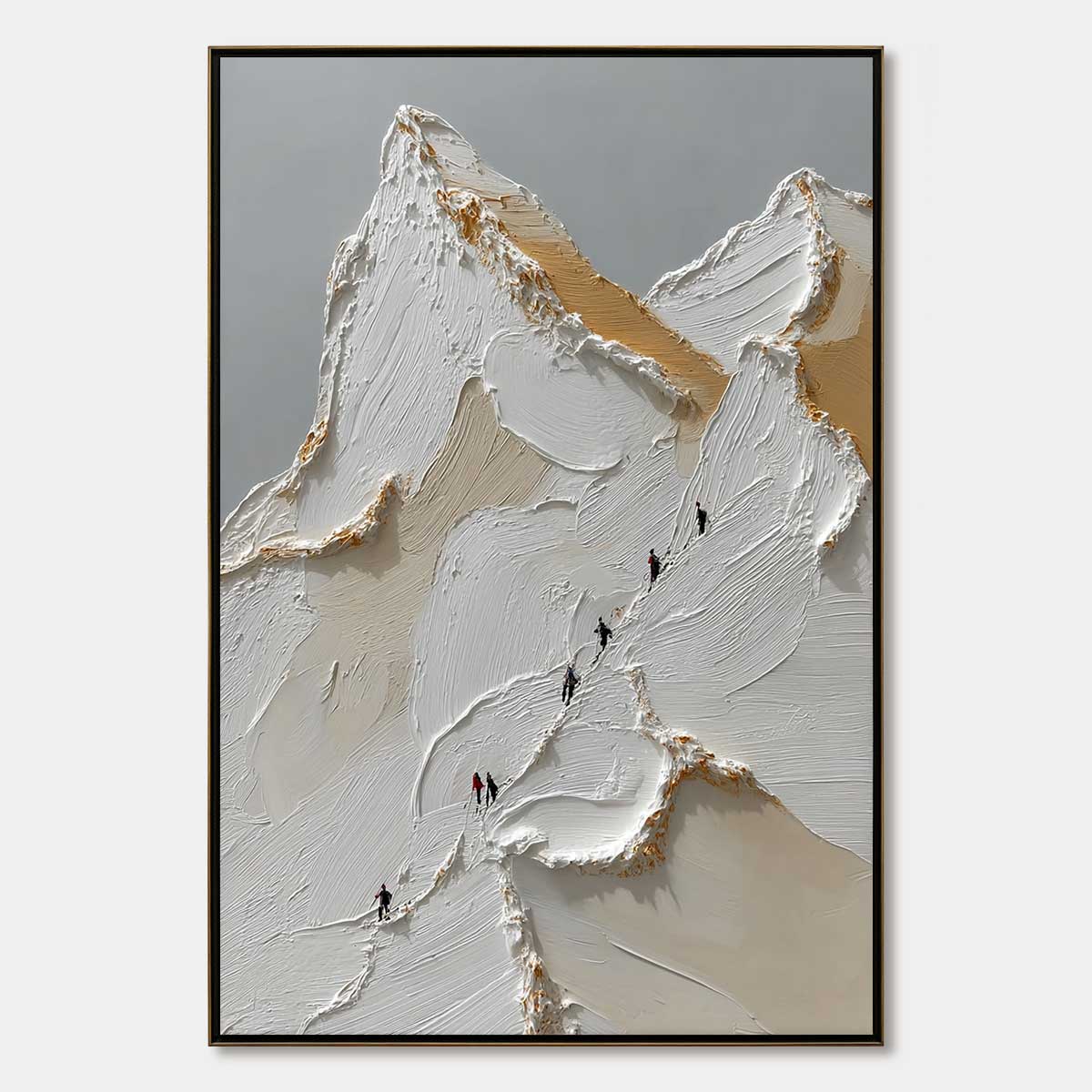 Apex hand-painted white, beige and gold textured mountain climbing painting rolled canvas option