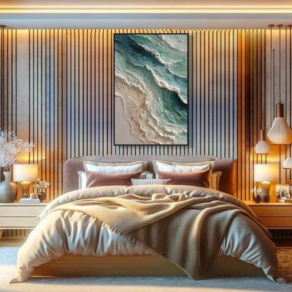 Aquamarine Rush hand-painted teal and ivory textured ocean wave painting rolled canvas option