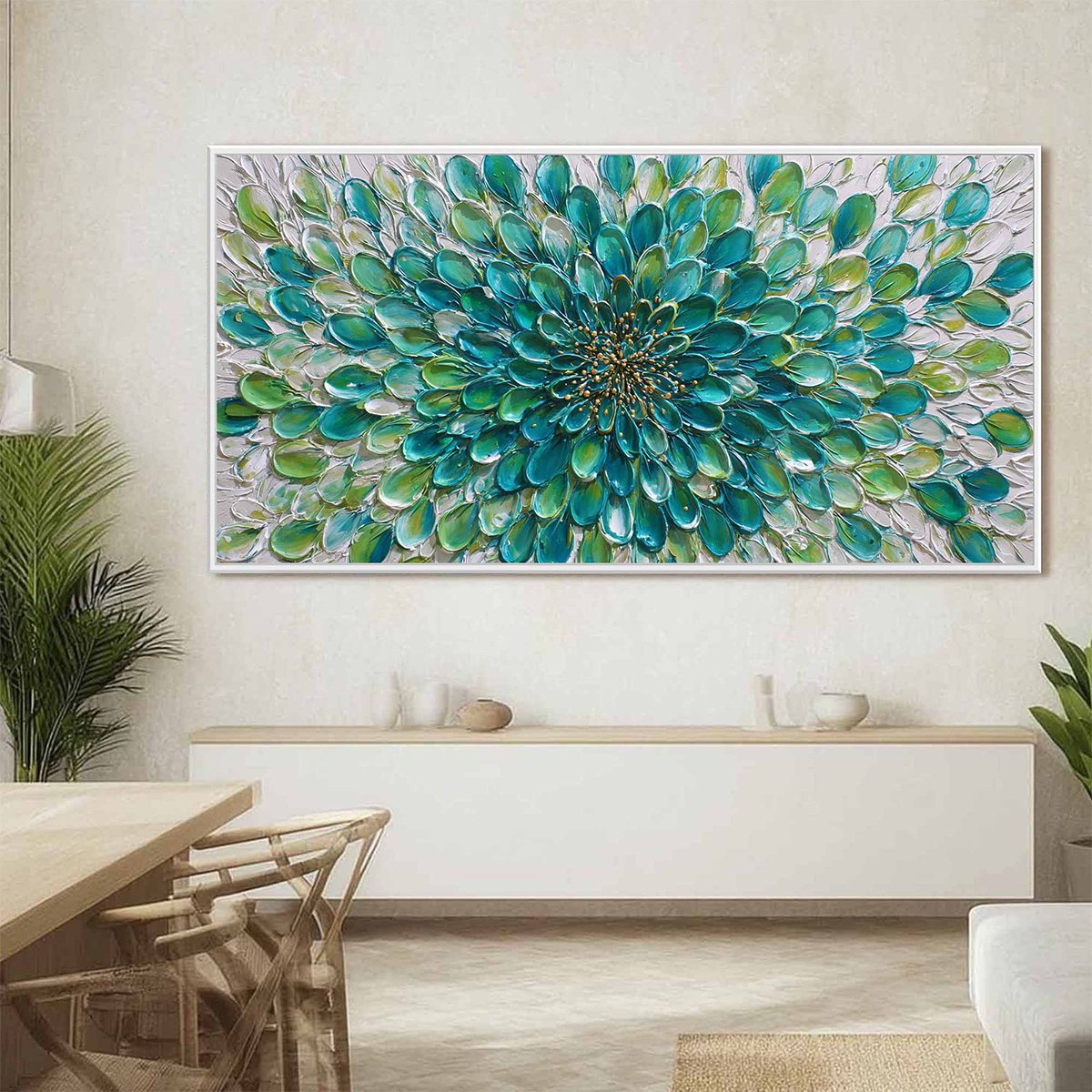 Aqua Bloom – Floral Impasto Oil Painting, view 2