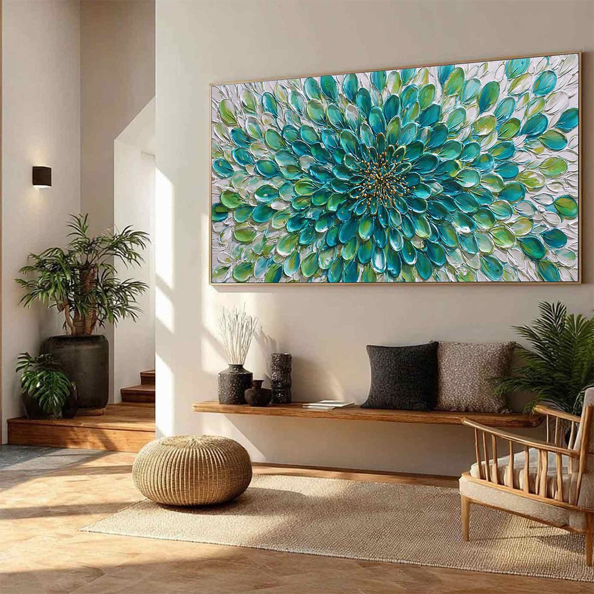 Aqua Bloom – Floral Impasto Oil Painting, view 5