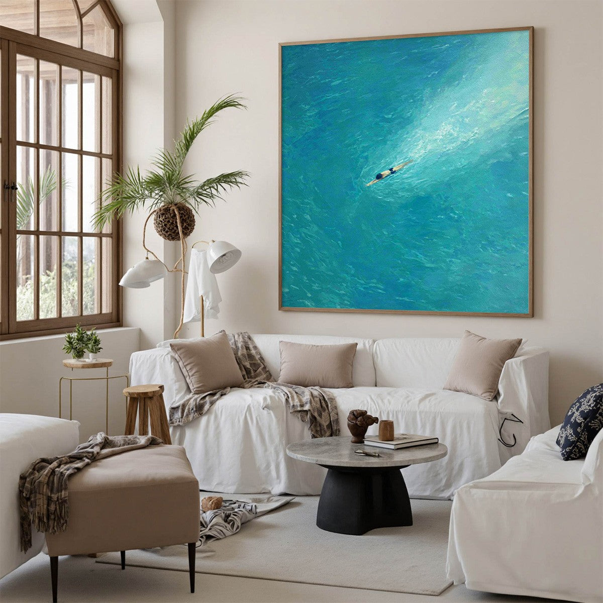 Aqua Solitude hand-painted turquoise and aqua blue textured coastal abstract painting rolled canvas option