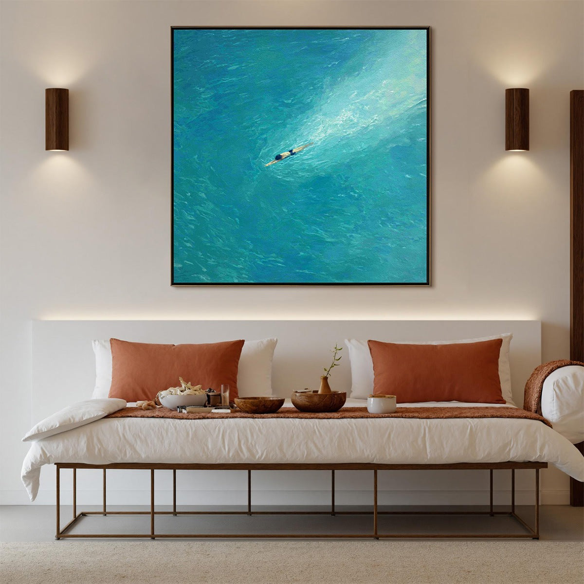 Aqua Solitude hand-painted turquoise and aqua blue textured coastal abstract painting shown as stretched canvas