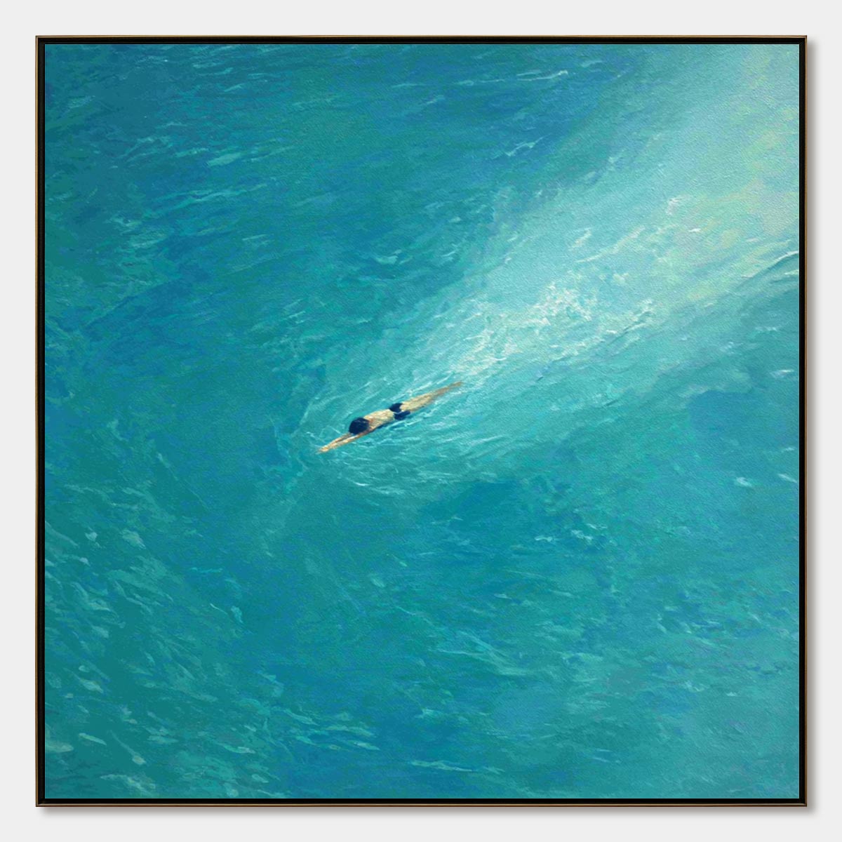 Aqua Solitude hand-painted turquoise and aqua blue textured coastal abstract painting rolled canvas option