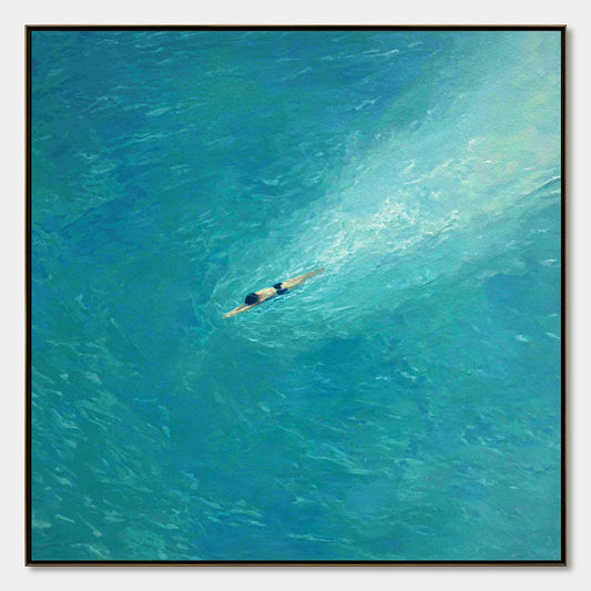 Aqua Solitude hand-painted turquoise and aqua blue textured coastal abstract painting rolled canvas option