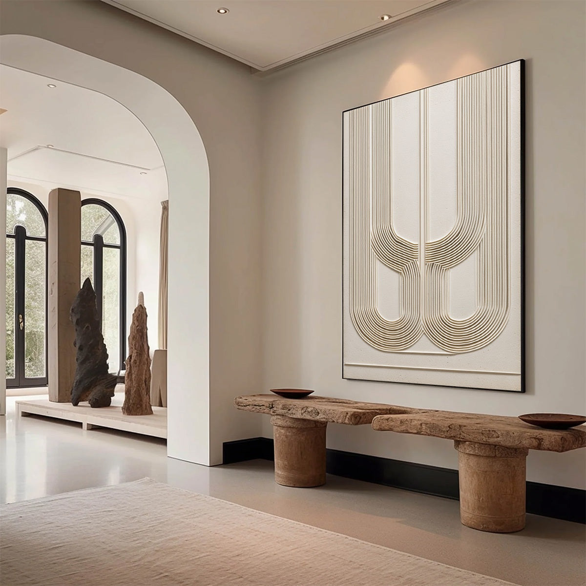 White Wabi-Sabi Architecture Textured Oil Painting – Arcade