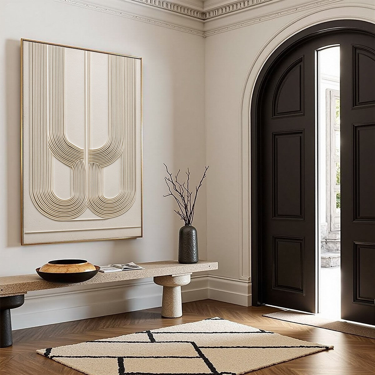 White Wabi-Sabi Architecture Textured Oil Painting – Arcade