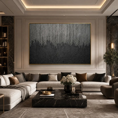 Silver and Grey Wabi-Sabi Landscape Impasto Oil Painting – Ashen Cascade