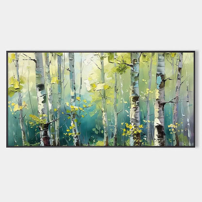Aspen Grove hand-painted green and yellow textured forest landscape painting rolled canvas option