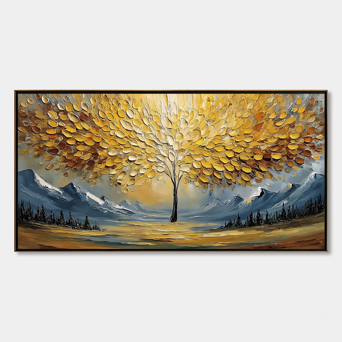 Aura of Gold hand-painted gold and ivory textured tree of life painting rolled canvas option
