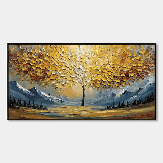 Aura of Gold hand-painted gold and ivory textured tree of life painting rolled canvas option