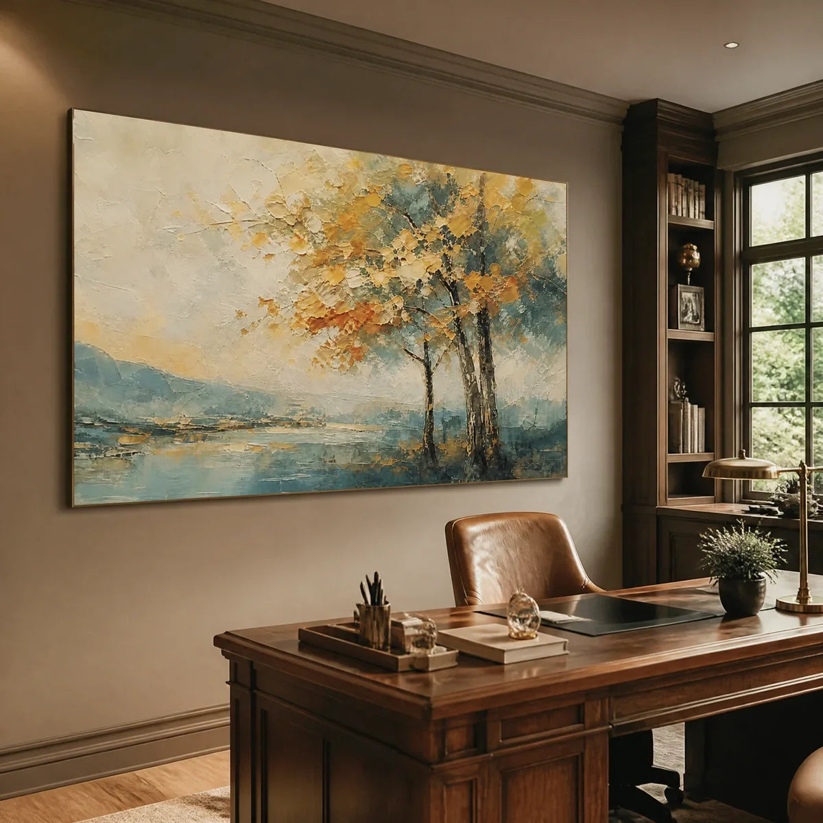 Autumn Whisper hand-painted gold and ivory textured tree painting