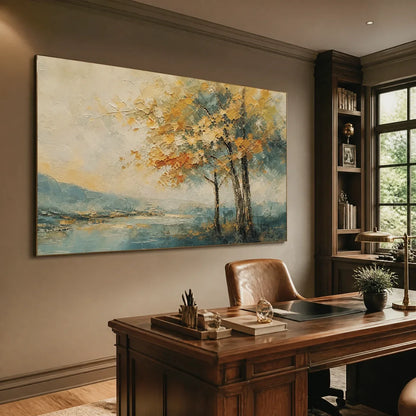 Autumn Whisper hand-painted gold and ivory textured tree painting