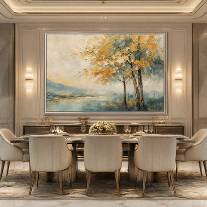 Autumn Whisper hand-painted gold and ivory textured tree painting