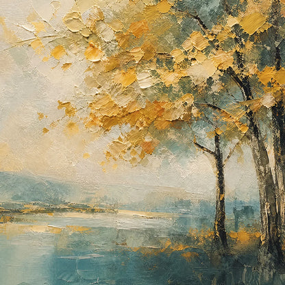 Autumn Whisper hand-painted gold and ivory textured tree painting
