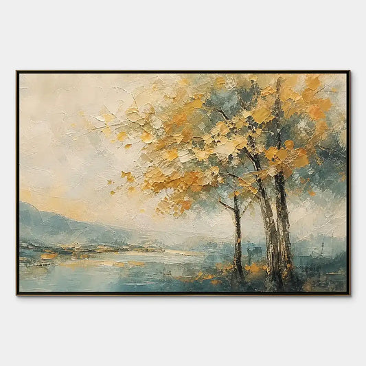 Autumn Whisper hand-painted gold and ivory textured tree painting