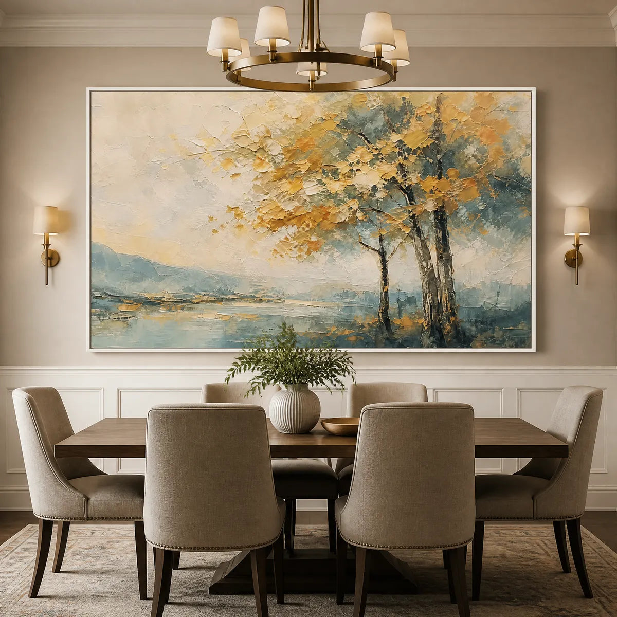 Autumn Whisper hand-painted gold and ivory textured tree painting