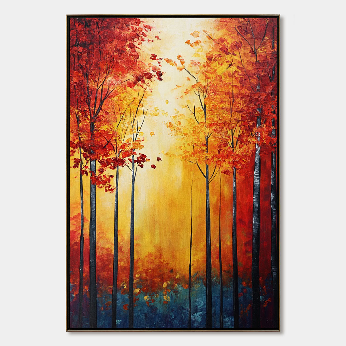 Autumn Glow hand-painted gold, orange and red textured forest landscape painting rolled canvas option