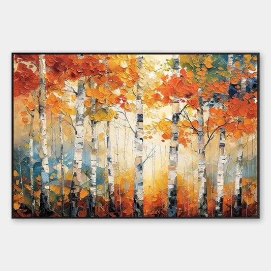 Autumn Aspen hand-painted white and gold textured forest landscape painting rolled canvas option