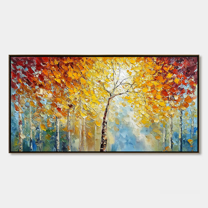Autumn's Embrace hand-painted gold and ivory textured forest landscape painting rolled canvas option
