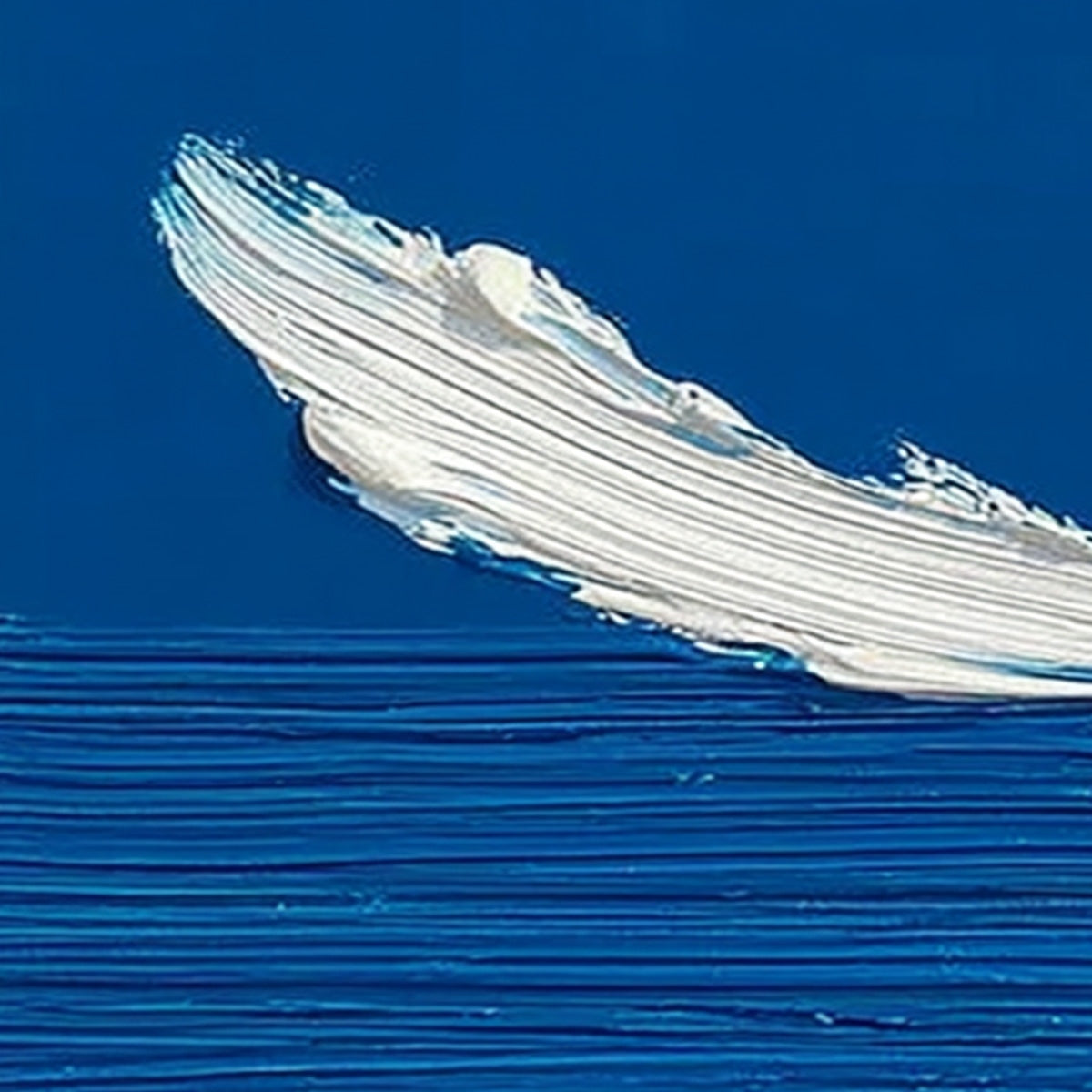 Azure Crest hand-painted white, azure blue and ocean blue textured ocean wave painting shown with gold frame