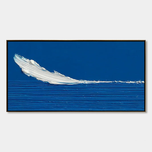 Azure Crest hand-painted white, azure blue and ocean blue textured ocean wave painting rolled canvas option
