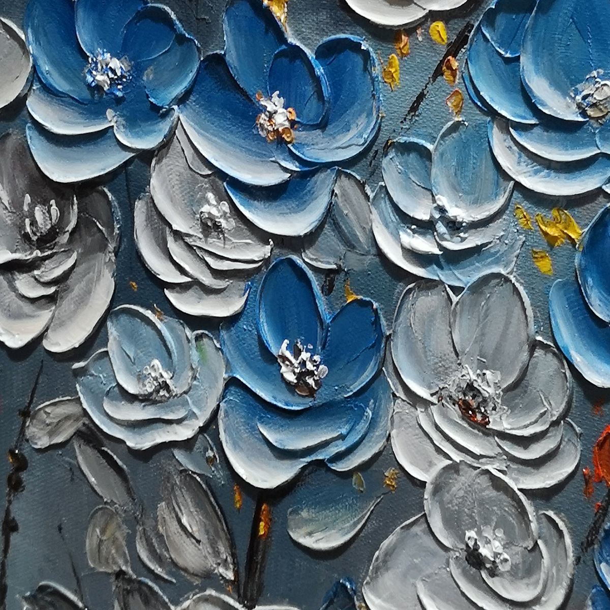 Azure Blossoms – Floral Textured Oil Painting, view 3