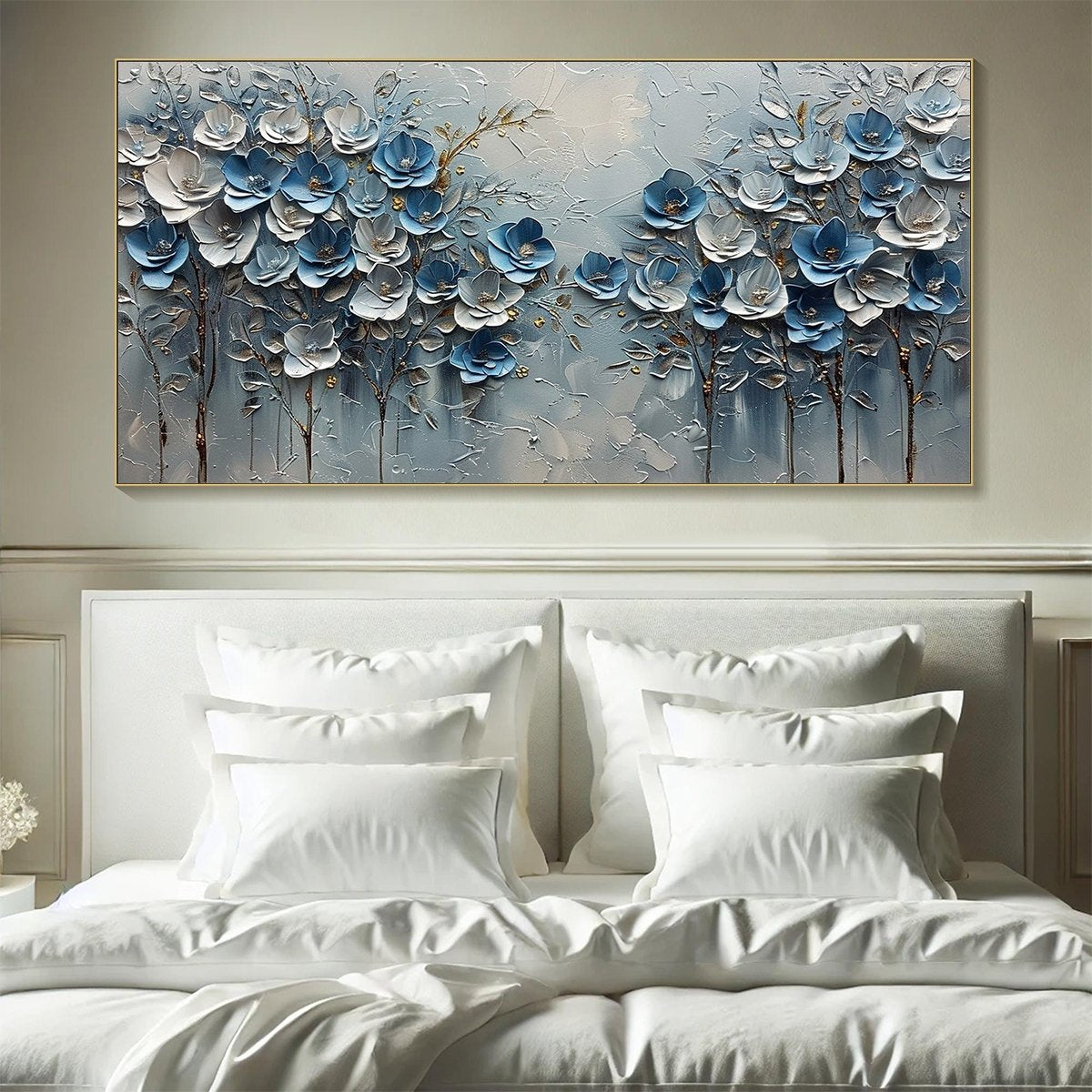 Azure Blossoms – Floral Textured Oil Painting, view 2