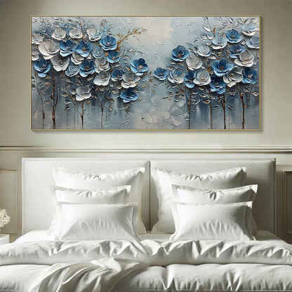 Azure Blossoms – Floral Textured Oil Painting, view 2