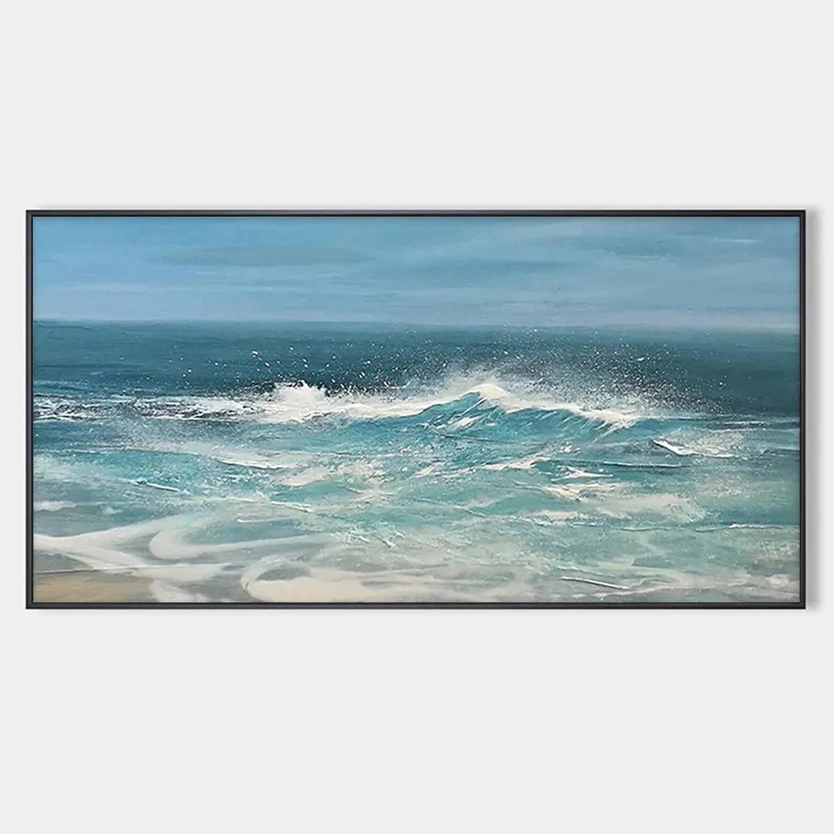 Azure Crests hand-painted azure blue and ocean blue textured ocean wave painting rolled canvas option